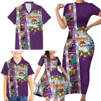 New Zealand Merry Christmas Family Matching Short Sleeve Bodycon Dress and Hawaiian Shirt Maori Animals, Koru Tattoo - Purple Xmas Style LT03 - Polynesian Pride