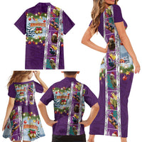 New Zealand Merry Christmas Family Matching Short Sleeve Bodycon Dress and Hawaiian Shirt Maori Animals, Koru Tattoo - Purple Xmas Style LT03 - Polynesian Pride