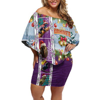 New Zealand Merry Christmas Off Shoulder Short Dress Maori Animals, Koru Tattoo - Purple Xmas Style LT03 Women Purple - Polynesian Pride