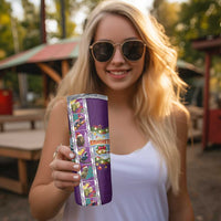 New Zealand Merry Christmas Skinny Tumbler Maori Animals Xmas Style and Koru Tattoo Purple Color