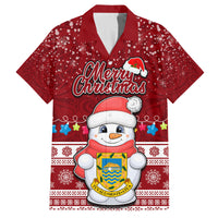 Tuvalu Christmas Family Matching Off Shoulder Long Sleeve Dress and Hawaiian Shirt Snowman and Tuvalu Coat of Arms Maori Tribal Xmas Style LT03 Dad's Shirt - Short Sleeve Red - Polynesian Pride