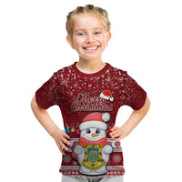 Tuvalu Christmas Kid T Shirt Snowman and Tuvalu Coat of Arms Maori Tribal Xmas Style LT03 Red - Polynesian Pride