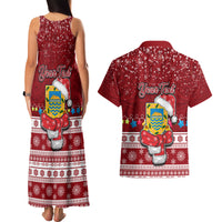 Personalised Tuvalu Christmas Couples Matching Tank Maxi Dress and Hawaiian Shirt Snowman and Tuvalu Coat of Arms Maori Tribal Xmas Style LT03 - Polynesian Pride