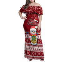 Personalised Tuvalu Christmas Family Matching Off Shoulder Maxi Dress and Hawaiian Shirt Snowman and Tuvalu Coat of Arms Maori Tribal Xmas Style LT03 Mom's Dress Red - Polynesian Pride