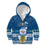 Tuvalu Christmas Kid Hoodie Snowman Hugs Tuvalu Coat of Arms Maori Pattern Blue Style LT03 Zip Hoodie Blue - Polynesian Pride