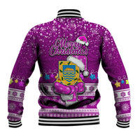 Tuvalu Christmas Baseball Jacket Snowman Hugs Tuvalu Coat of Arms Maori Pattern Pink Style LT03 - Polynesian Pride