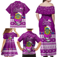 Tuvalu Christmas Family Matching Off Shoulder Maxi Dress and Hawaiian Shirt Snowman Hugs Tuvalu Coat of Arms Maori Pattern Pink Style LT03 - Polynesian Pride