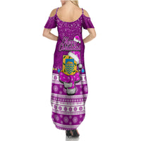 Tuvalu Christmas Summer Maxi Dress Snowman Hugs Tuvalu Coat of Arms Maori Pattern Pink Style LT03 - Polynesian Pride