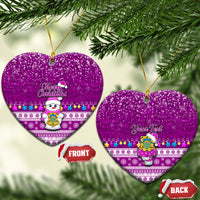 Personalised Tuvalu Christmas Ceramic Ornament Snowman Hugs Tuvalu Coat of Arms Maori Pattern Pink Style LT03 Heart Pink - Polynesian Pride