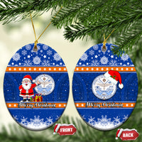 Marshall Islands Christmas Ceramic Ornament Santa Claus and Coat of Arms Mix Polynesian Xmas Style LT03 Oval Blue - Polynesian Pride
