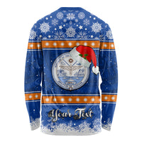 Personalised Marshall Islands Christmas Long Sleeve Shirt Santa Claus and Coat of Arms Mix Polynesian Xmas Style LT03 - Polynesian Pride