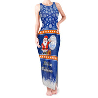 Personalised Marshall Islands Christmas Tank Maxi Dress Santa Claus and Coat of Arms Mix Polynesian Xmas Style LT03 Women Blue - Polynesian Pride
