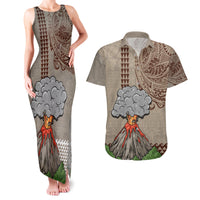 Aloha Volcano Custom Couples Matching Tank Maxi Dress and Hawaiian Shirt Mix Hawaiian Kakau Tribal LT03 Beige - Polynesian Pride