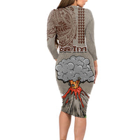 Aloha Volcano Custom Long Sleeve Bodycon Dress Mix Hawaiian Kakau Tribal LT03 - Polynesian Pride