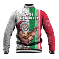 Hawaii Mele Kalikimaka Baseball Jacket Santa Playing Ukele Mix Kakau Pattern Xmas Style LT03 - Polynesian Pride