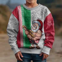 Hawaii Mele Kalikimaka Kid Ugly Christmas Sweater Santa Playing Ukele Mix Kakau Pattern Xmas Style LT03 - Polynesian Pride