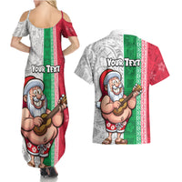 Custom Hawaii Mele Kalikimaka Couples Matching Summer Maxi Dress and Hawaiian Shirt Santa Playing Ukele Mix Kakau Pattern Xmas Style LT03 - Polynesian Pride