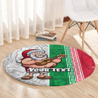 Custom Hawaii Mele Kalikimaka Round Carpet Santa Playing Ukele Mix Kakau Pattern Xmas Style LT03 - Polynesian Pride