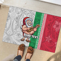 Custom Hawaii Mele Kalikimaka Rubber Doormat Santa Playing Ukele Mix Kakau Pattern Xmas Style LT03 - Polynesian Pride