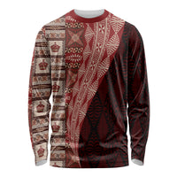 Tonga Fonulei and Ngatu Pattern Long Sleeve Shirt LT03 Unisex Red - Polynesian Pride