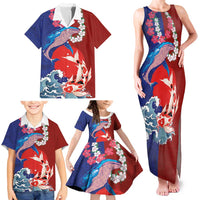 Hawaiian and Japanese Together Family Matching Tank Maxi Dress and Hawaiian Shirt The Whale and Koi Fish with Hinomaru and Lei LT03 - Polynesian Pride
