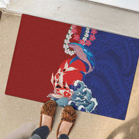 Hawaiian and Japanese Together Rubber Doormat The Whale and Koi Fish with Hinomaru and Lei