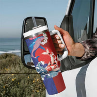 Hawaiian and Japanese Together Tumbler With Handle The Whale and Koi Fish with Hinomaru and Lei
