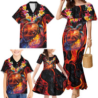 Hawaiian Turtle with Volcanic Eruption Family Matching Mermaid Dress and Hawaiian Shirt Hibiscus Lei and Lava Flow an Abstract Texture LT03 - Polynesian Pride