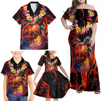Hawaiian Turtle with Volcanic Eruption Family Matching Off Shoulder Maxi Dress and Hawaiian Shirt Hibiscus Lei and Lava Flow an Abstract Texture
