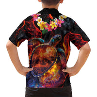 Hawaiian Turtle with Volcanic Eruption Family Matching Tank Maxi Dress and Hawaiian Shirt Hibiscus Lei and Lava Flow an Abstract Texture LT03 - Polynesian Pride