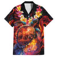 Hawaiian Turtle with Volcanic Eruption Family Matching Tank Maxi Dress and Hawaiian Shirt Hibiscus Lei and Lava Flow an Abstract Texture LT03 Dad's Shirt - Short Sleeve Black - Polynesian Pride