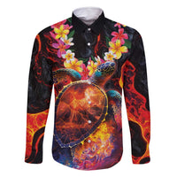 Hawaiian Turtle with Volcanic Eruption Family Matching Tank Maxi Dress and Hawaiian Shirt Hibiscus Lei and Lava Flow an Abstract Texture LT03 Dad's Shirt - Long Sleeve Black - Polynesian Pride