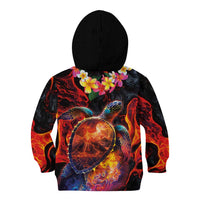 Hawaiian Turtle with Volcanic Eruption Kid Hoodie Hibiscus Lei and Lava Flow an Abstract Texture