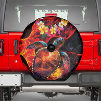 Hawaiian Turtle with Volcanic Eruption Spare Tire Cover Hibiscus Lei and Lava Flow an Abstract Texture