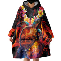 Hawaiian Turtle with Volcanic Eruption Wearable Blanket Hoodie Hibiscus Lei and Lava Flow an Abstract Texture