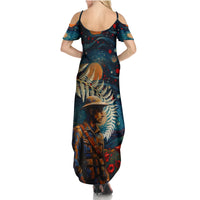 New Zealand Soldier ANZAC Day Family Matching Summer Maxi Dress and Hawaiian Shirt Silver Fern Starry Night Style LT03 - Polynesian Pride