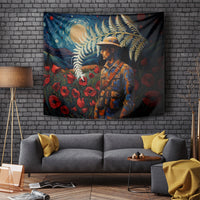 New Zealand Soldier ANZAC Day Tapestry Silver Fern Starry Night Style LT03 - Polynesian Pride