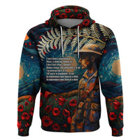 New Zealand Soldier ANZAC Day Zip Hoodie Silver Fern Starry Night Style LT03 Pullover Hoodie Blue - Polynesian Pride