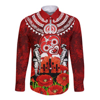 New Zealand ANZAC Waitangi Day Long Sleeve Button Shirt Hei Tiki and Soldier LT03 Unisex Red - Polynesian Pride