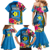 Palau Independence Day Family Matching Mermaid Dress and Hawaiian Shirt 1st October 30th Anniversary Polynesian Jungle Flower