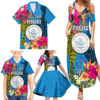 Palau Independence Day Family Matching Summer Maxi Dress and Hawaiian Shirt 1st October 30th Anniversary Polynesian Jungle Flower