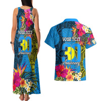 Personalised Palau Independence Day Couples Matching Tank Maxi Dress and Hawaiian Shirt 1st October 30th Anniversary Polynesian Jungle Flower
