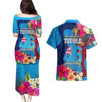 Tuvalu Independence Day Couples Matching Puletasi and Hawaiian Shirt 1st October 46th Anniversary Polynesian Jungle Flower