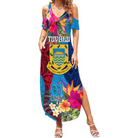 Tuvalu Independence Day Family Matching Summer Maxi Dress and Hawaiian Shirt 1st October 46th Anniversary Polynesian Jungle Flower