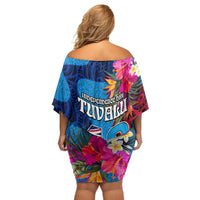Tuvalu Independence Day Off Shoulder Short Dress 1st October 46th Anniversary Polynesian Jungle Flower