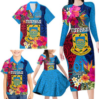 Personalised Tuvalu Independence Day Family Matching Long Sleeve Bodycon Dress and Hawaiian Shirt 1st October 46th Anniversary Polynesian Jungle Flower LT03 - Polynesian Pride
