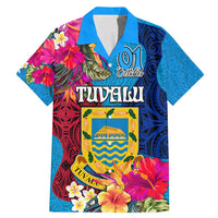 Personalised Tuvalu Independence Day Family Matching Mermaid Dress and Hawaiian Shirt 1st October 46th Anniversary Polynesian Jungle Flower LT03 Dad's Shirt - Short Sleeve Blue - Polynesian Pride