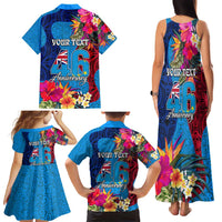 Personalised Tuvalu Independence Day Family Matching Tank Maxi Dress and Hawaiian Shirt 1st October 46th Anniversary Polynesian Jungle Flower