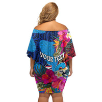 Personalised Tuvalu Independence Day Off Shoulder Short Dress 1st October 46th Anniversary Polynesian Jungle Flower