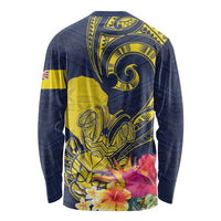 Niue Independence Day Long Sleeve Shirt Hiapo Pattern Hibiscus Plumeria and Uga